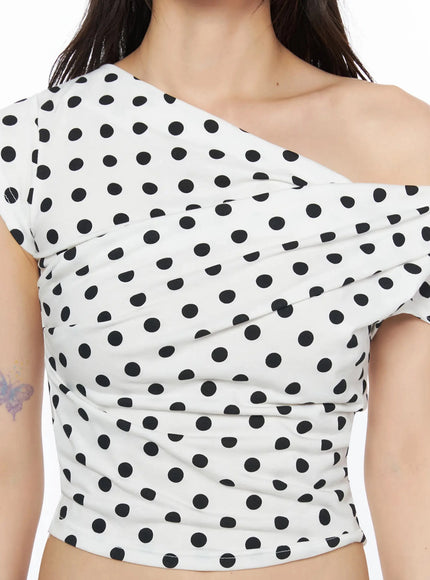Polka Dot Off-Shoulder Crop Top IY525 - Casual style | LEWKIN Polka Dot Off-Shoulder Crop Top IY525 - Casual style | LEWKIN