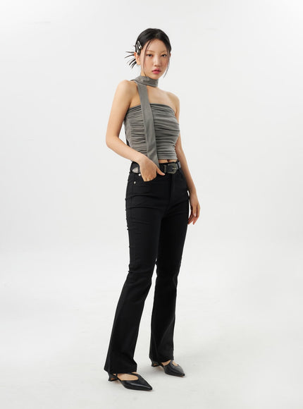 Ruched Tube Top With Scarf CY315