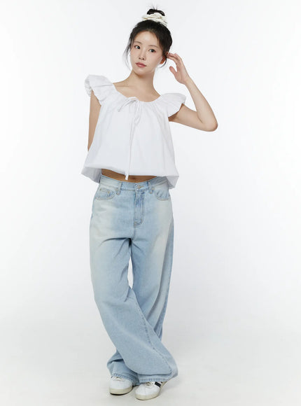 puff-sleeve-tie-front-blouse-iy511