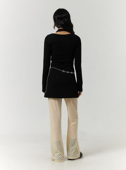 u-neck-slim-fit-mini-dress-with-scarf-cf407