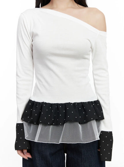 dotted-frill-long-sleeve-top-cf503