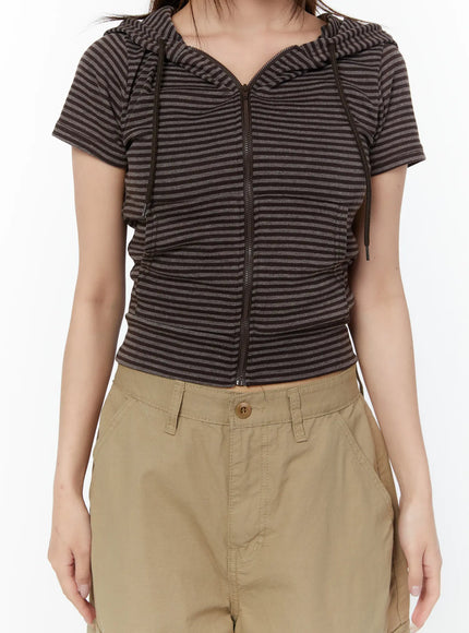 striped-short-sleeve-hooded-zip-up-cy519