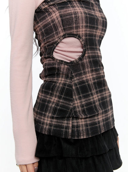 plaid-tube-slit-top-cn517