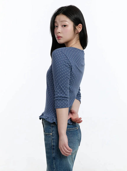 polka-dot-frill-hem-3-4-sleeve-top-im513