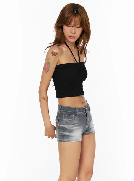 ribbed-halter-neck-top-cu517 / Black