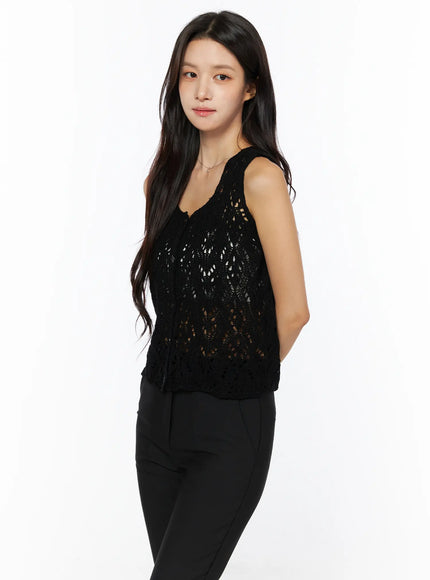 Crochet Knit Sleeveless Top CU522 in Black, size S/M