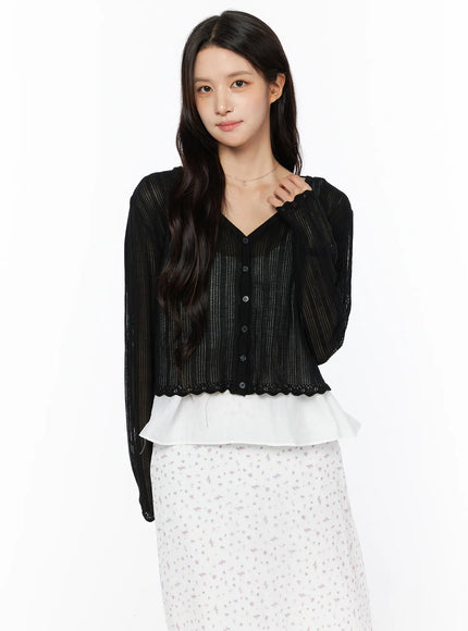 sheer-ribbed-cardigan-cu522 / Black