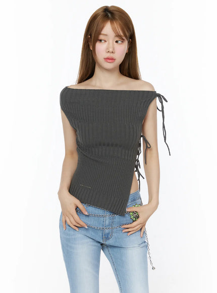 iris-ribbed-off-shoulder-knit-top-cu511 / Dark gray