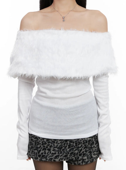 off-shoulder-faux-fur-long-sleeve-top-cd501