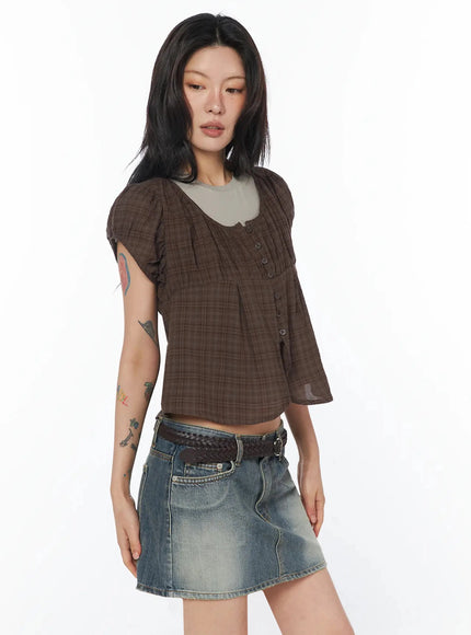 plaid-puff-sleeve-blouse-iu509