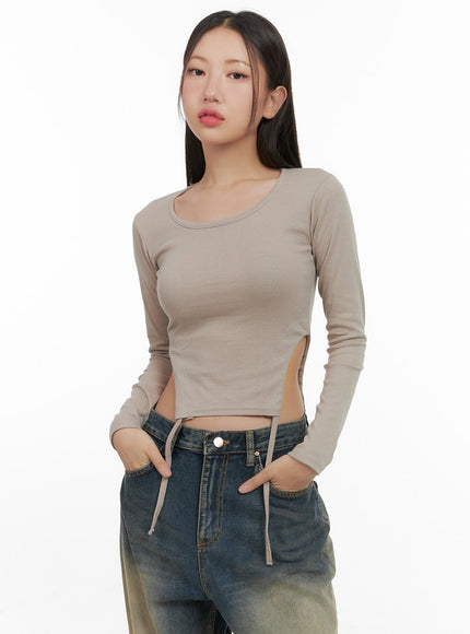 side-string-long-sleeve-cs404 / beige