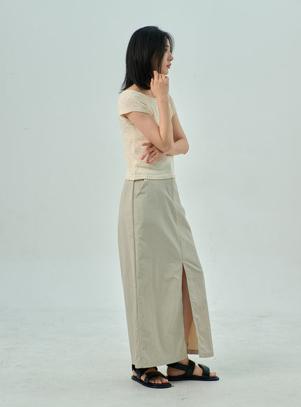 Slit Nylon Maxi Skirt OY310