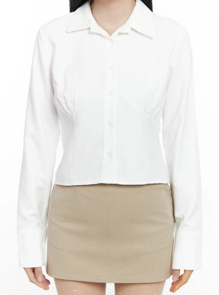 shirred-back-buckle-crop-long-sleeve-blouse-cj520