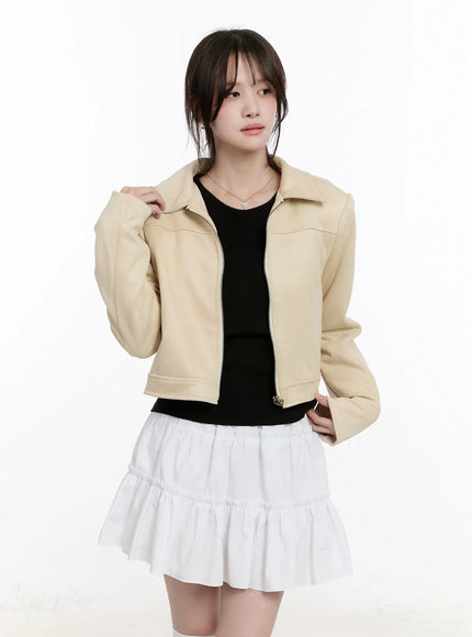 chic-suede-zip-up-jacket-cm505 / Light beige