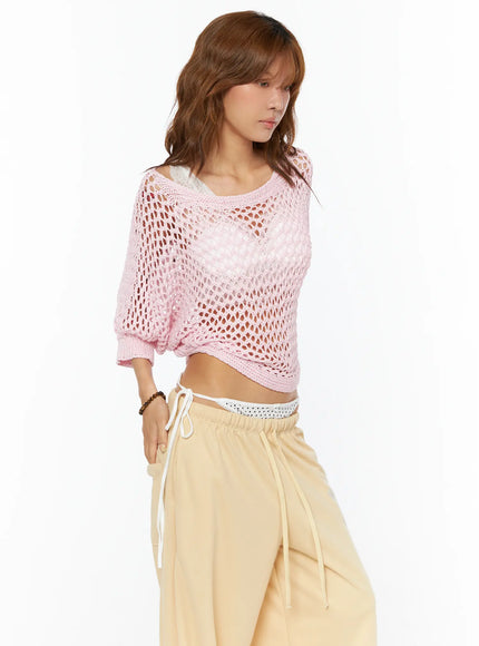 casual-mesh-knit-top-cu517 / Pink
