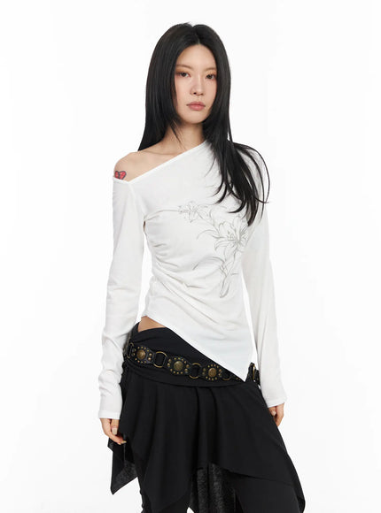 floral-off-shoulder-long-sleeve-top-cm516 / White