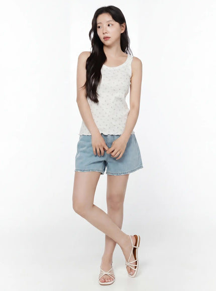 Floral Ribbed Double Strap Tank IY507