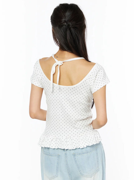 frill-hem-polka-dot-halter-short-sleeve-top-cu522