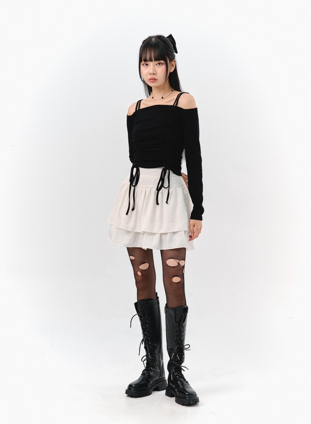 tiered-elastic-band-mini-skirt-is322