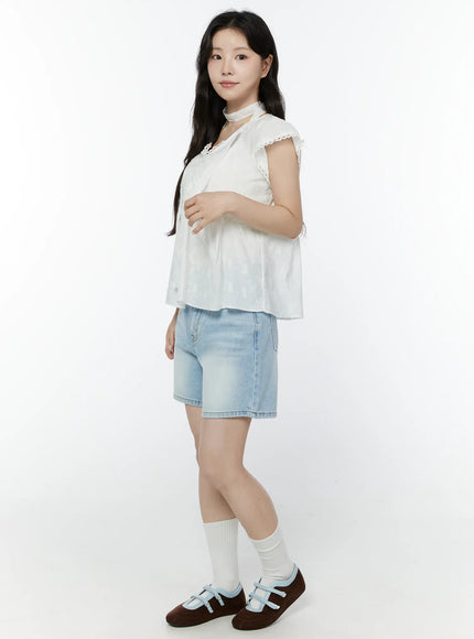 embroidered-ribbon-blouse-and-skinny-scarf-set-iy511