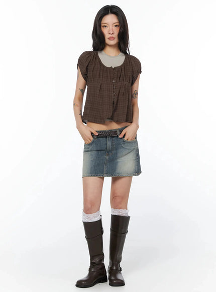 plaid-puff-sleeve-blouse-iu509