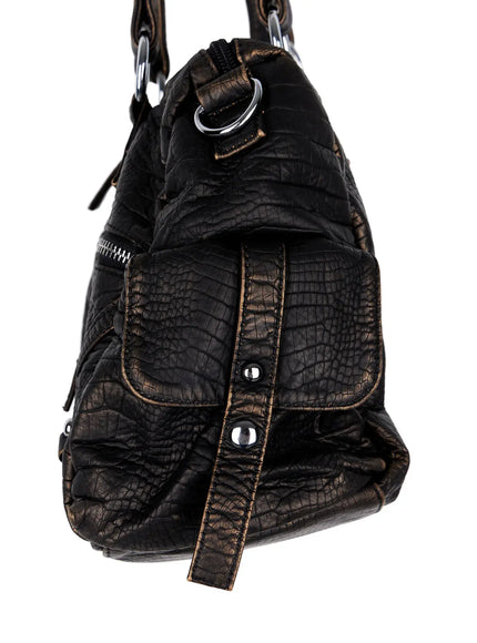 Faux-Leather Eyelet Belted Crossbody Bag CF503