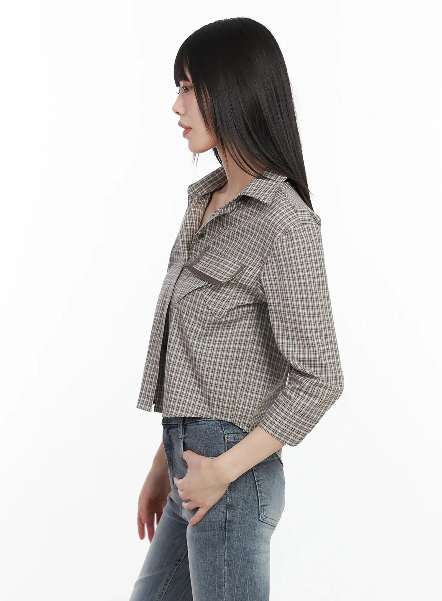 plaid-3-4-sleeve-shirt-im523