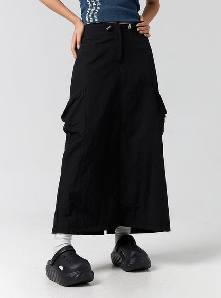 cargo-nylon-maxi-skirt-cg302