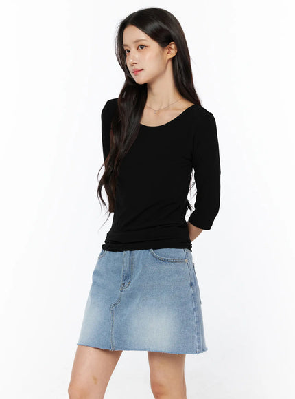Sheer Three-Quarter Sleeve Top CU522 in Black, size S/M
