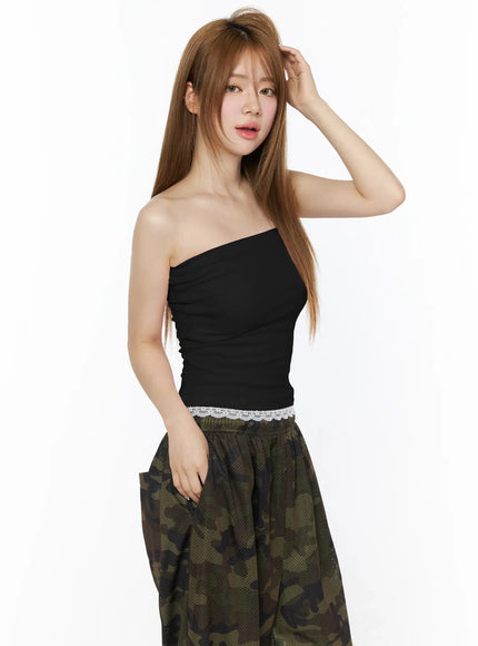 lace-trim-tube-top-cu511 / Black