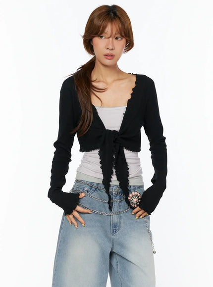 sheer-frill-bolero-cardigan-cu518 / Black