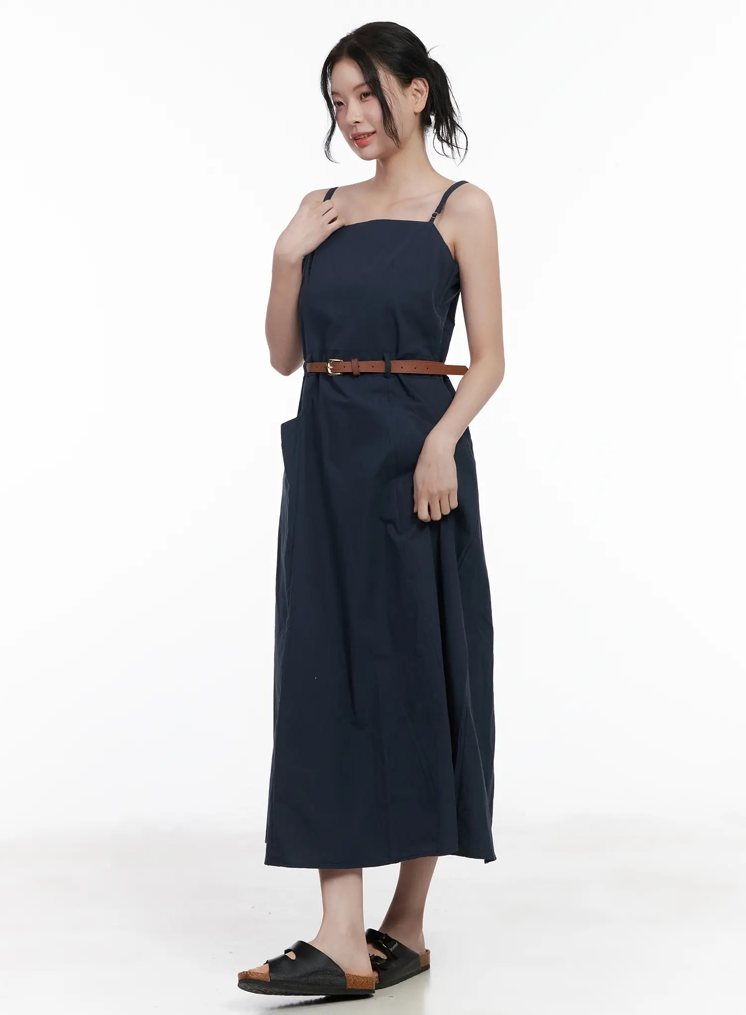 belted maxi dress Donna Karan Women's Chiffon Pleated Floral A-Line - Midnight Green Multi The versatile design allows for easy transition from day to night Adjustable Strap Belted Maxi Dress
