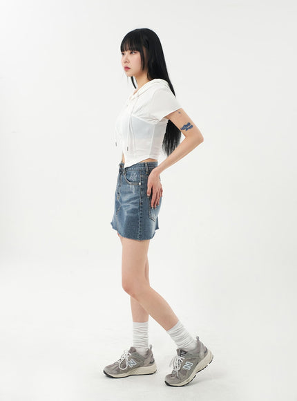 Mid-Wash Denim Mini Skirt CA328