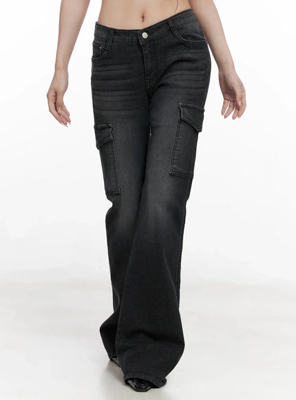 seowon-black-cargo-low-rise-bootcut-jeans-in514