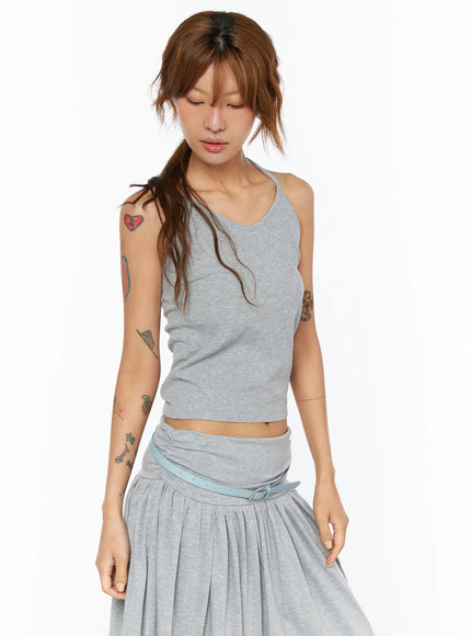 basic-ribbed-halter-top-cu518 / Gray