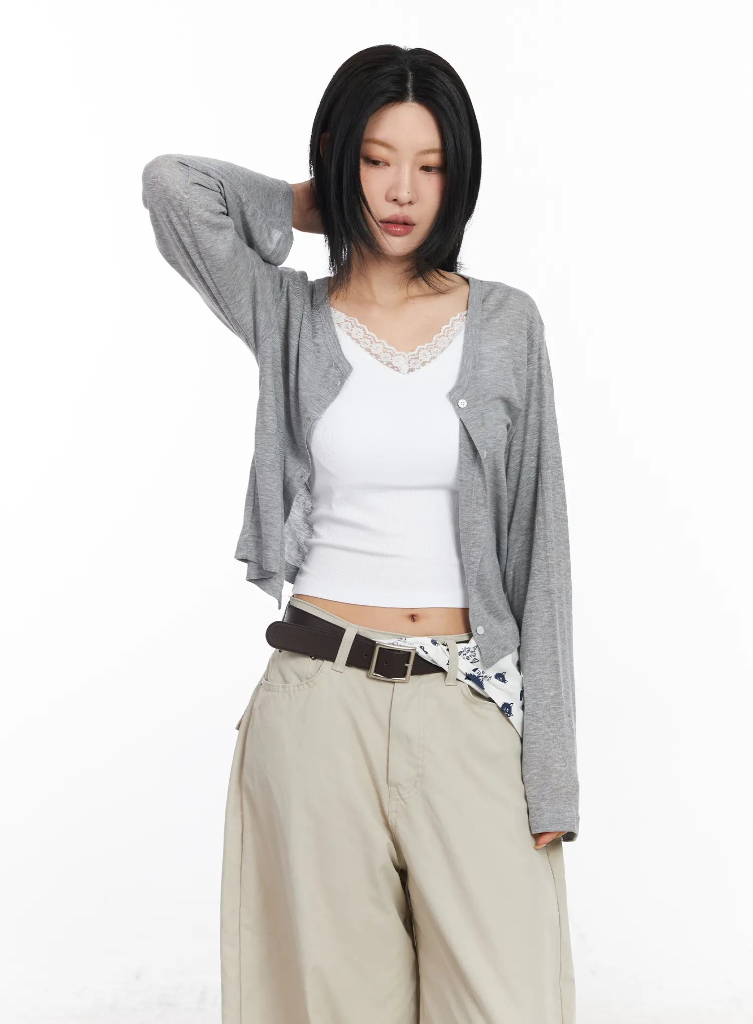 cropped-long-sleeve-cardigan-cf526 / Gray