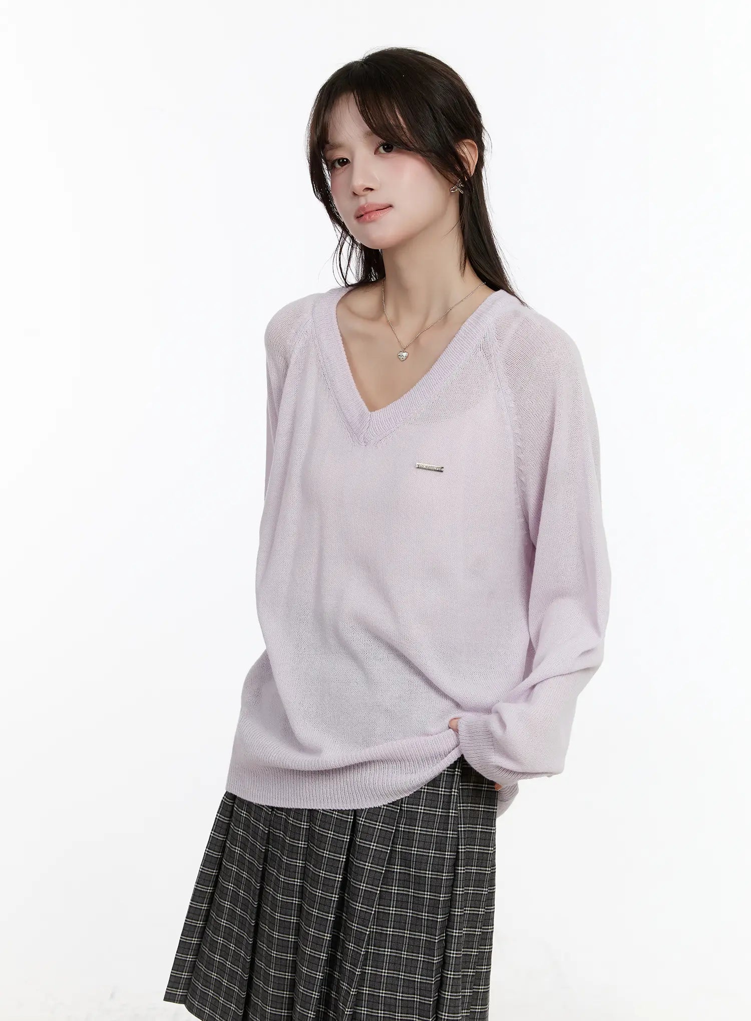 oversized-v-neck-knit-sweater-cm510 / Light purple
