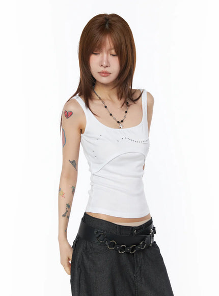 rhinestone-embellished-tank-top-cy527 / White