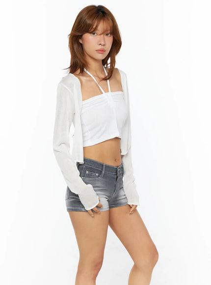 open-front-cropped-cardigan-cu517 / White
