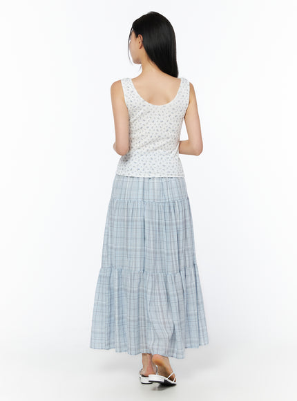 plaid-ruffle-long-skirt-iu519