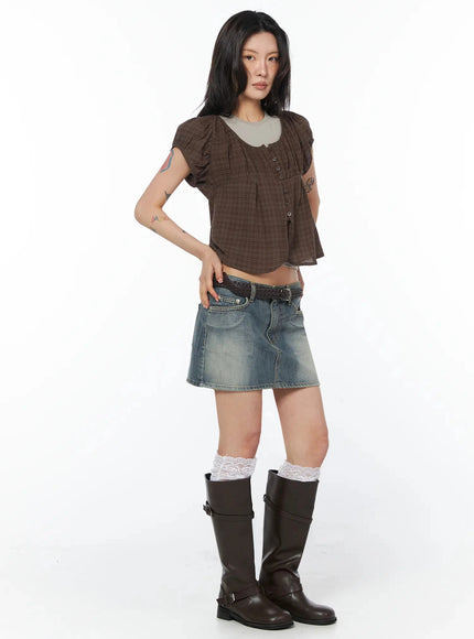 plaid-puff-sleeve-blouse-iu509
