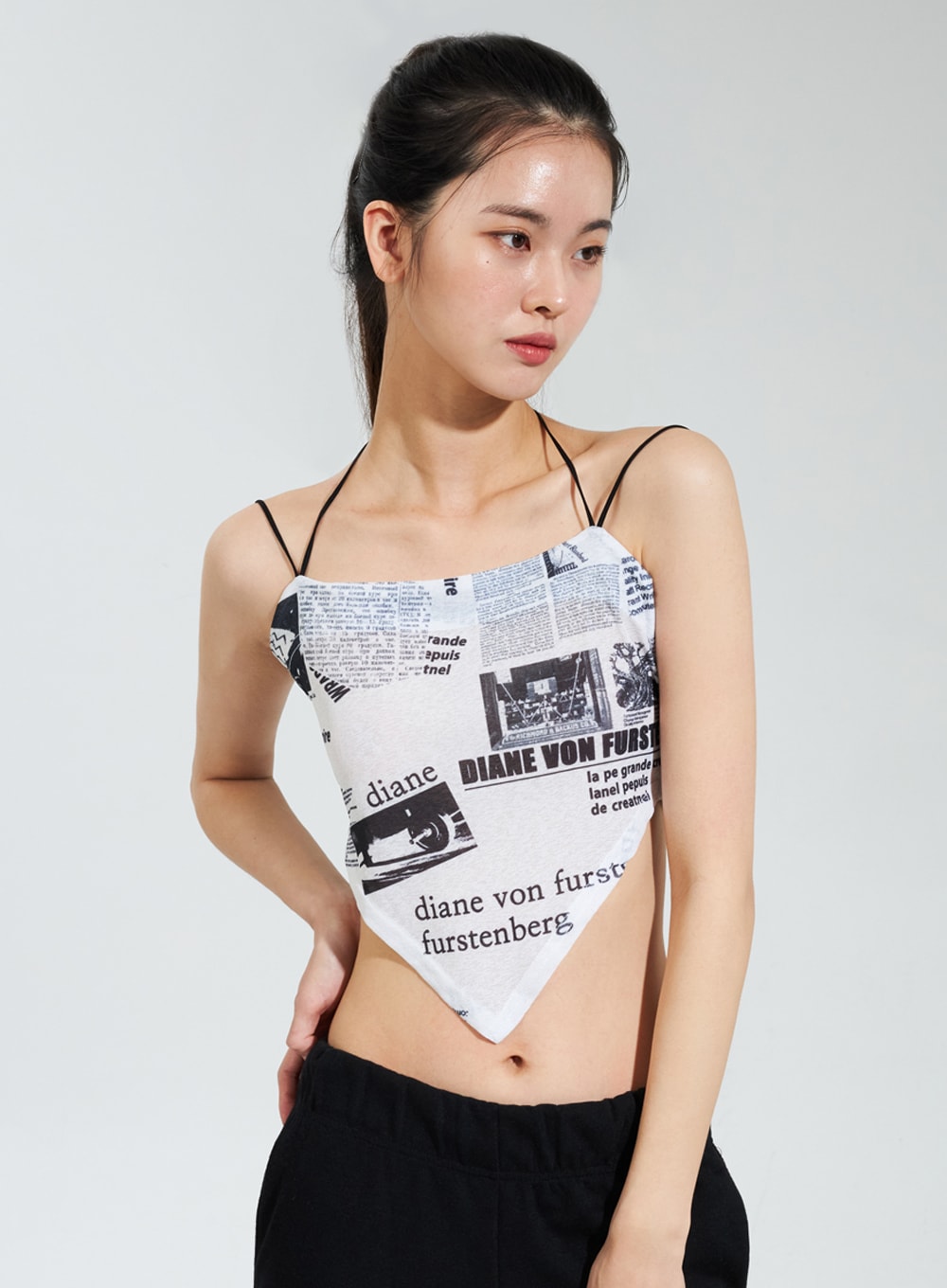 Newspaper Print Top IY322 - Korean Women's Fashion | LEWKIN