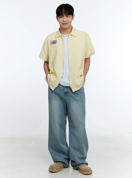 mens-pinstripe-short-sleeve-zip-shirt-ig519