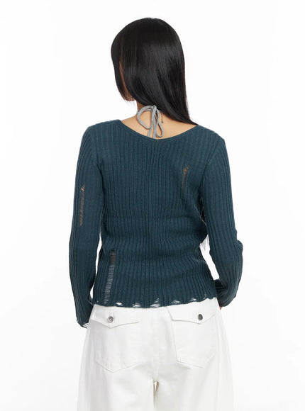 distressed-v-neck-knit-sweater-cf504