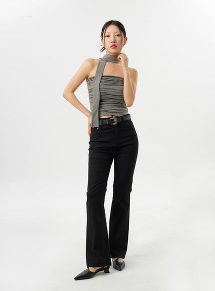 Ruched Tube Top With Scarf CY315