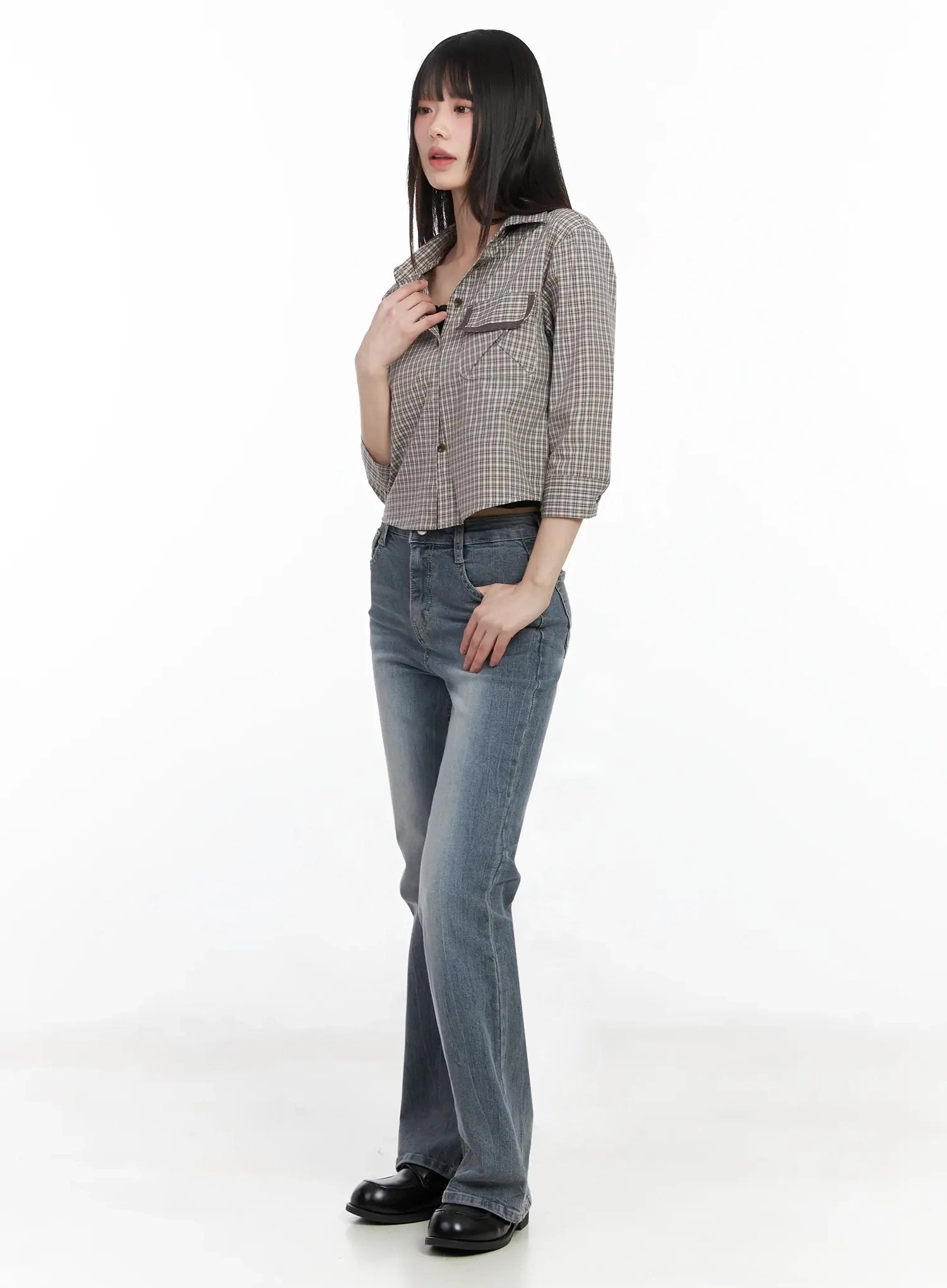 plaid-3-4-sleeve-shirt-im523