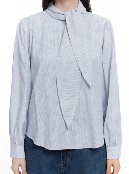 striped-puff-sleeve-tie-blouse-co506