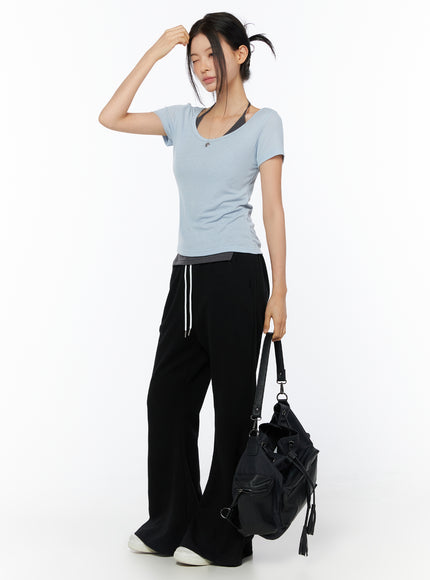 layered-halter-neck-short-sleeve-top-iu516