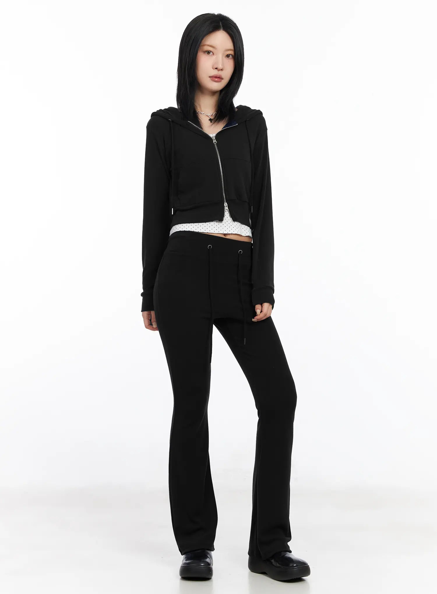 casual-zip-up-hoodie-and-sweatpant-set-cf526 / Black