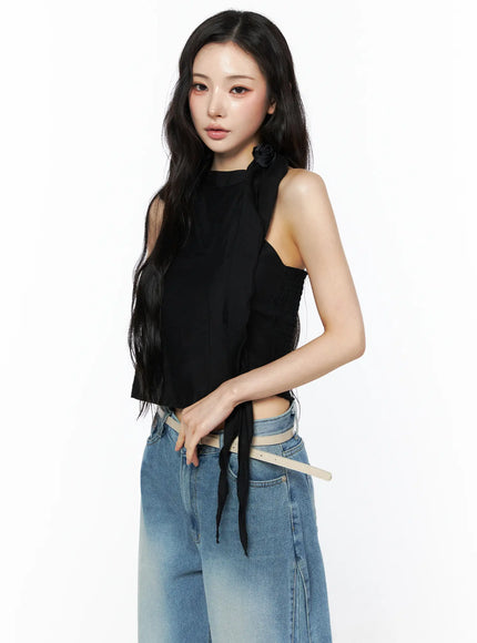 floral-accent-blouse-cu511 / Black